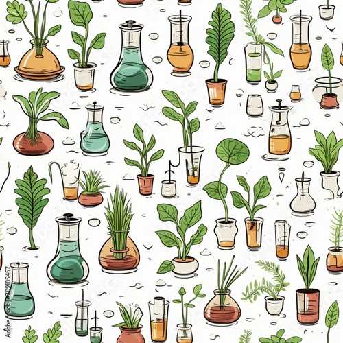 seamless pattern plants in laboratory on white background