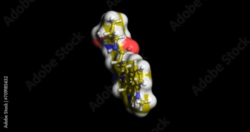 Methysergide, drug for migraine and cluster headaches, 3D molecule spinning on Y axis, 4K  photo