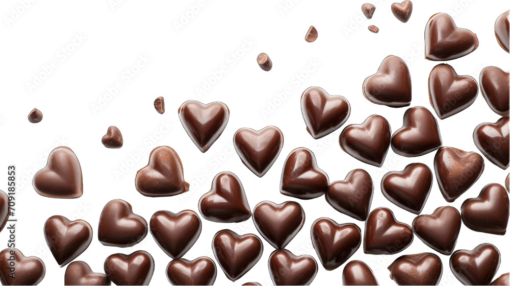 Fototapeta premium Chocolate heart candies, graphic banner, isolated