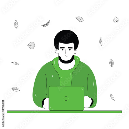 flat illustration of a content creation worker looking for content ideas & writing a script