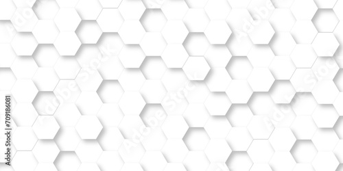 Fototapeta Naklejka Na Ścianę i Meble -  Seamless pattern of hexagons white Hexagonal background with white hexagons. Geometric futuristic technology honeycomb backdrop mesh cell vector. 3d white hexagon  grid tile structure mesh background.