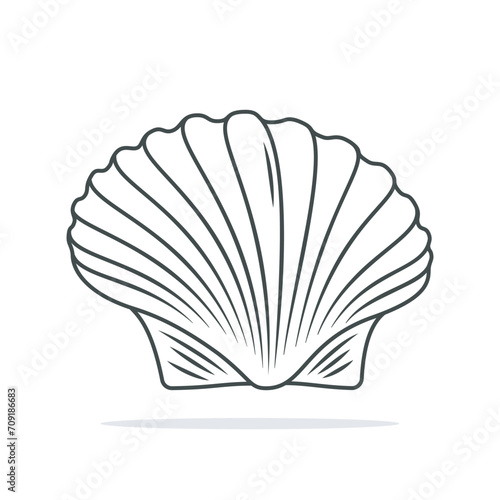 Sea shell  scallop vector sketch illustration. Seashell outline cartoon style