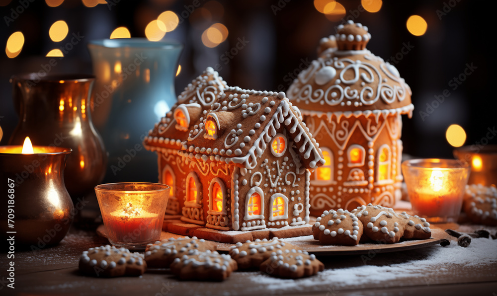Obraz premium christmas decoration with candles and christmas tree