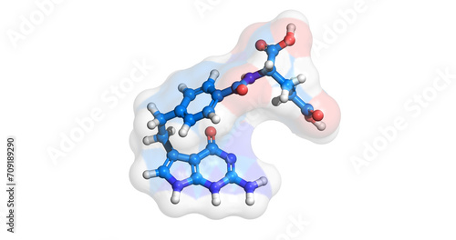 Pemetrexed, folate analog drug for mesothelioma and non-small cell lung cancer treatment, 3D molecule 4K 
