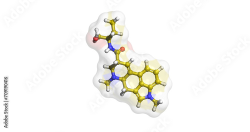 Methysergide, drug for migraine and cluster headaches, 3D molecule 4K  photo