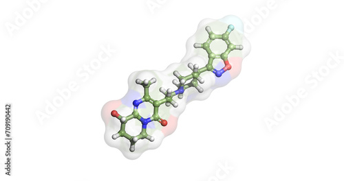 Paliperidone, antipsychotic drug for schizophrenia schizoaffective or delusional disorders, 3D molecule 4K
 photo