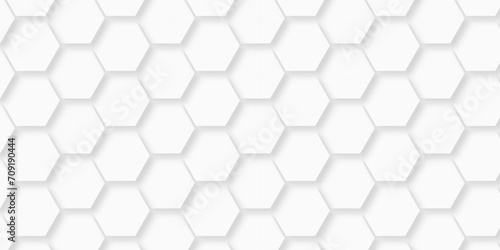 Seamless pattern of hexagons white Hexagonal background with white hexagons. Geometric futuristic technology honeycomb backdrop mesh cell vector. 3d white hexagon  grid tile structure mesh background.