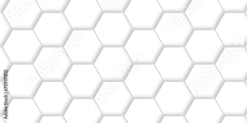 Background pattern with hexagon white and gray technology line paper background. Hexagonal 3d vector grid tile and mosaic structure mess cell. white and gray hexagon honeycomb geometric copy space.