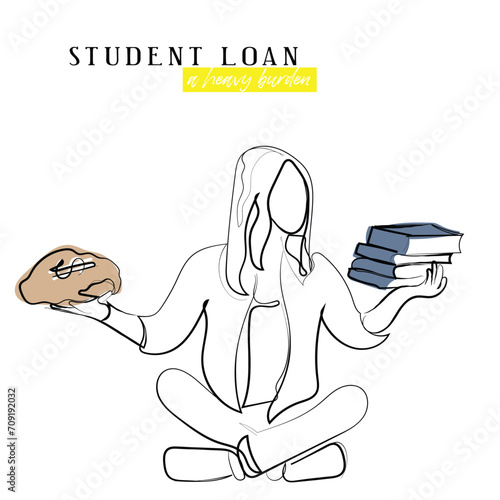 hand drawn line art vector of student loan concept. loan sharks and indebted students.