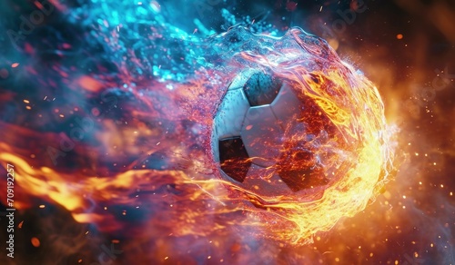 a soccer ball being blown by fire