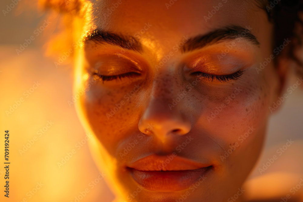 Serene Beauty: Close-up Portrait in Warm Spa Ambiance Serene Beauty: Close-up Portrait in Warm Spa Ambiance