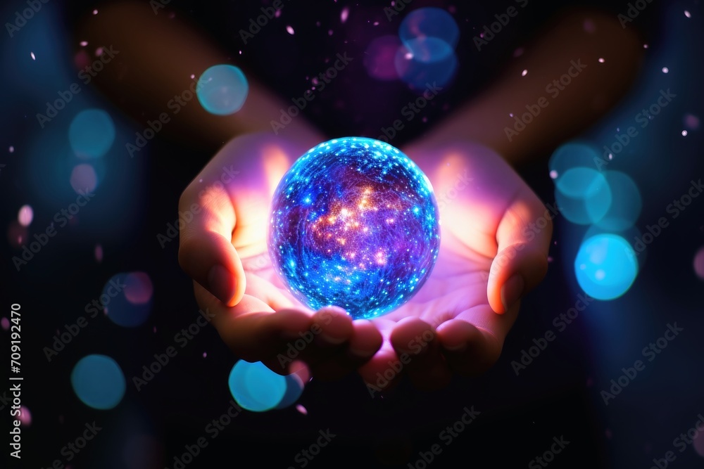 Holding a Galaxy in a glass sphere in my hands. Holding a Galaxy in a glass sphere in my hands.