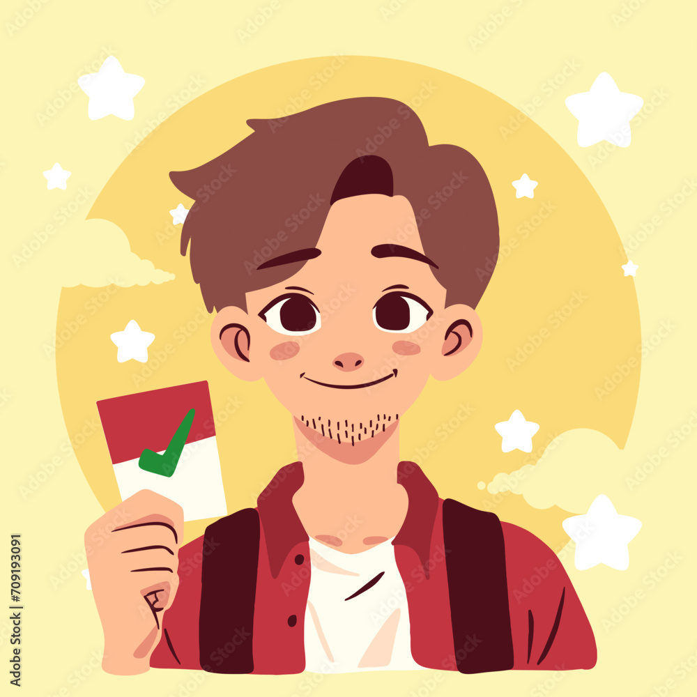 vector illustration of a young man proudly participating as a voter in the election process vector illustration of a young man proudly participating as a voter in the election process