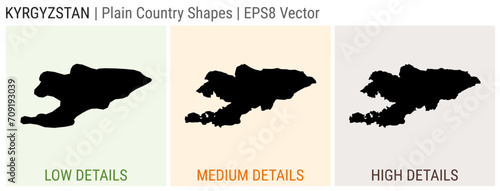 Kyrgyzstan - plain country shapes. Low, medium, and high detailed maps of Kyrgyzstan. EPS8 Vector illustration.