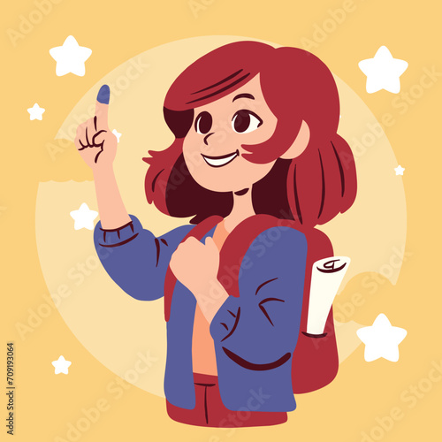 vector illustration of a young college student girl proudly participating as a voter in the election process photo