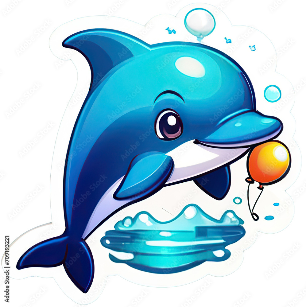Illustration of Cute Blue Dolphin Stickers Illustration of Cute Blue Dolphin Stickers