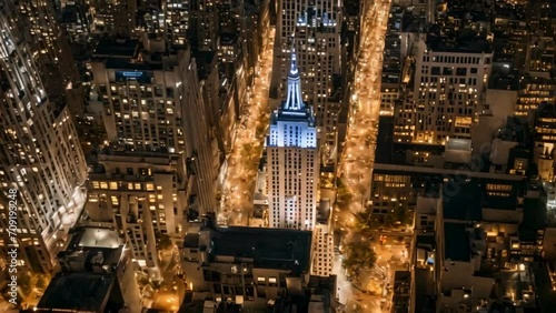 Aerial. Rockefeller Center, New York, USA. night view