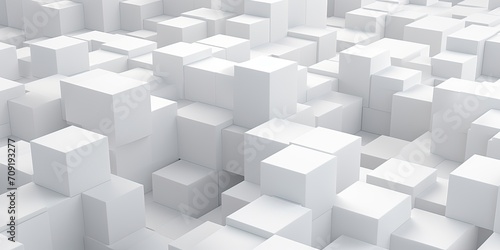 Minimalistic white 3D cubes creating an orderly grid, symbolizing structure and organization, great for corporate and architectural use. photo