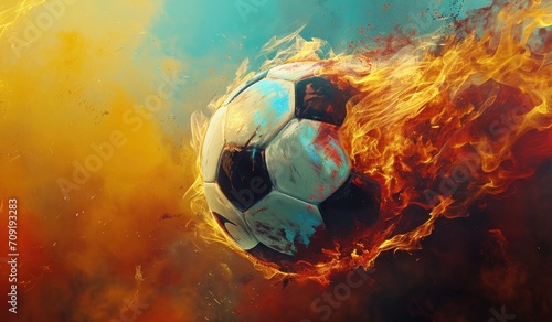 a soccer ball being blown by fire