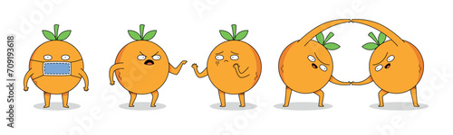 Cute Orange Fruit cartoon character set 2 of wearing medical mask, arguing and combine pose