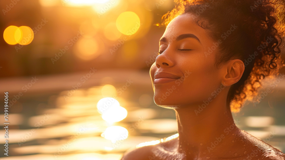 Fototapeta premium Harmony in Gold: Ethereal Spa Woman Portrait