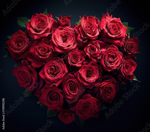 an arrangement of red roses in a heart shape