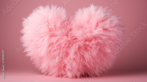 close up photography front view fluffy pink heart  pink pastel color background created with Generative Ai