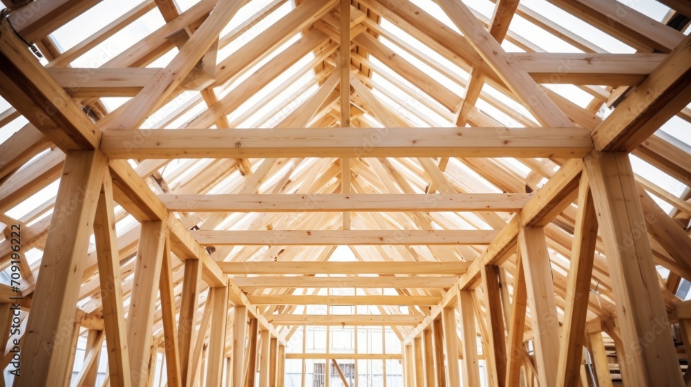 Wooden frame structure house building. Neural network AI generated art Wooden frame structure house building. Neural network AI generated art