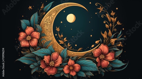 ramadan illustration with crescent moon. photo
