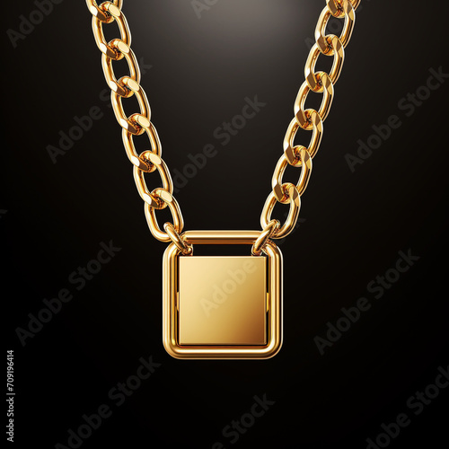 big gold fancy chain with square pendant without background created with Generative Ai