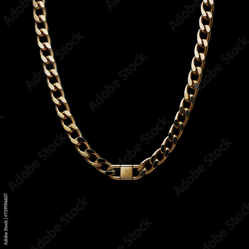 big gold fancy chain with square pendant without background created with Generative Ai