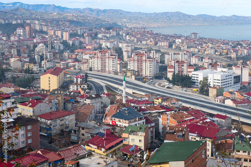 Trabzon, Turkey - January 07, 2024: Aerial view of the historic district of Boztepe Trabzon, Turkey