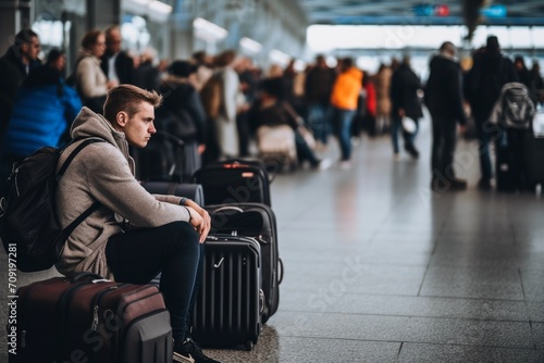 People waiting at an airport for check in.