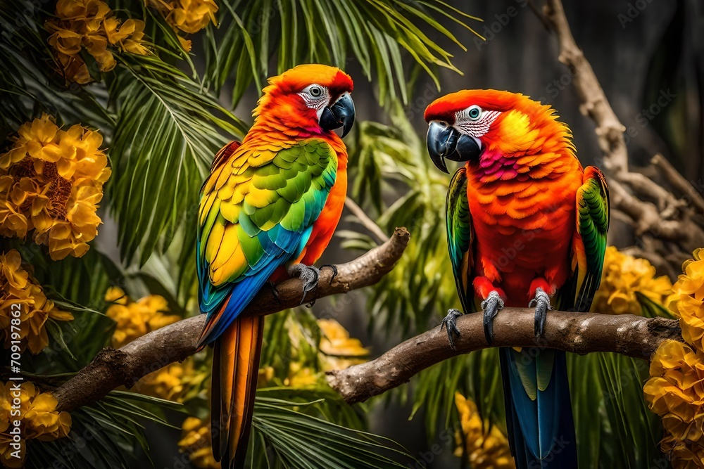 two parrots on a branch Generated with AI.