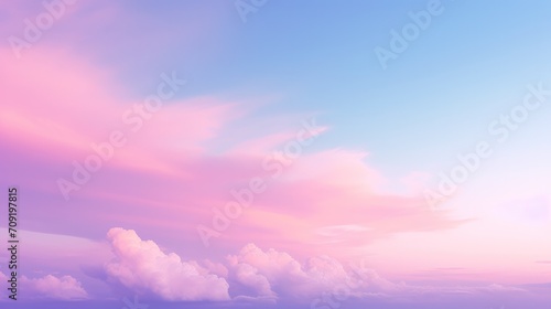 Beautiful lilac pink blue pastel sky background at sunset horizontal banner with copy space photo