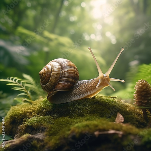 a slow moving snail, cinematic created with Generative Ai © Andrii Yablonskyi