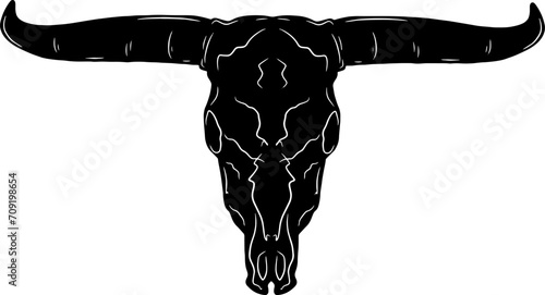 Silhouette of a cow skull with horns. Vector element.