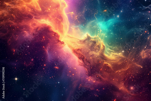 A vibrant and colorful nebula in outer space  interstellar cloud of dust  hydrogen  helium  and other ionized gases  colorful