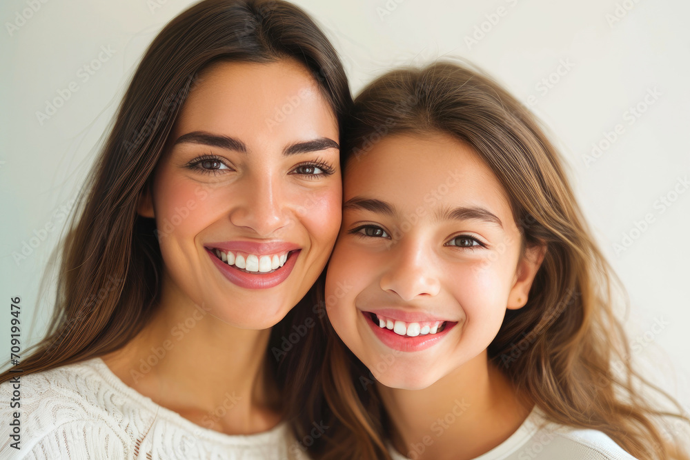 Family Bliss: Mother and Daughter Flashing Bright Smiles