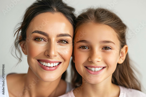 Captivating Duo: Mother and Daughter Grinning in Harmony