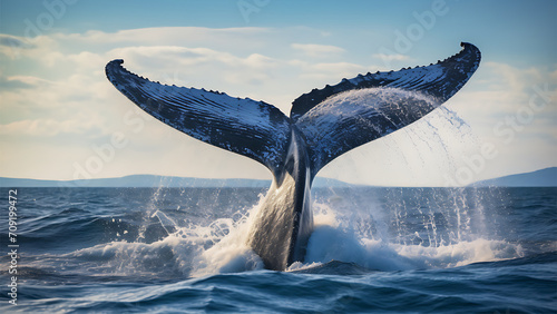 Whale tail in the sea. 3D render. photo