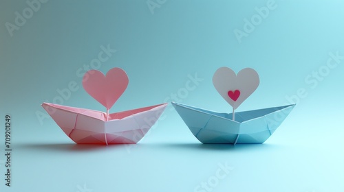 two paper boats with hearts inside the boat