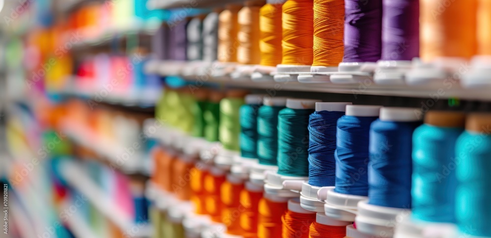 colorful thread is being used in a sewing supply store. colorful thread is being used in a sewing supply store.