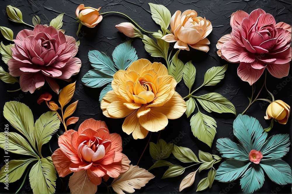 Beautiful autumn bouquet on a black background | Colourful flower design Beautiful autumn bouquet on a black background | Colourful flower design
