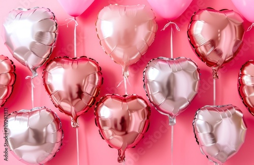 heart balloons in pink and pink adorn the background of a pink