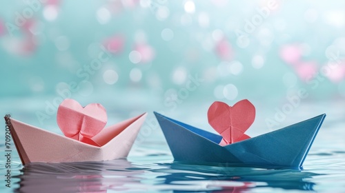 two paper boats with hearts inside the boat