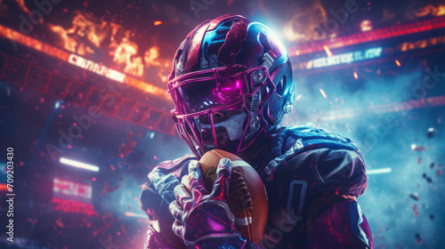 A American football player in neon colors syntwave style