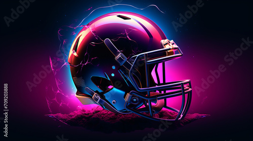 american football helmet in neon colors synthwave