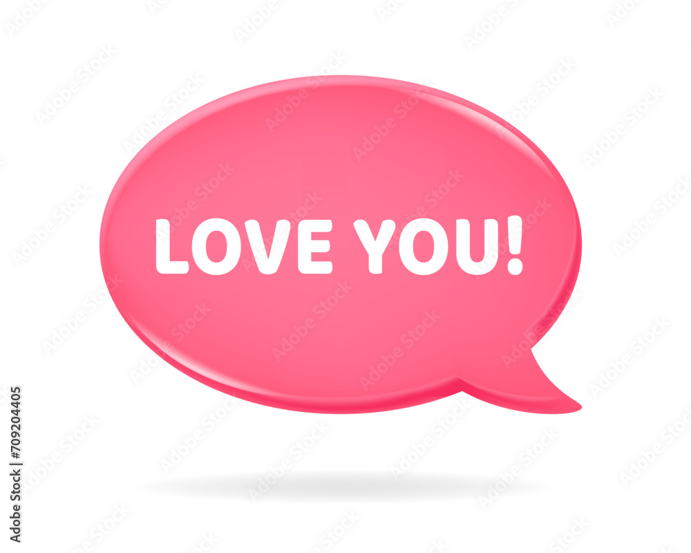 3d icon of a pink speech bubble with Love You quote on it. Love chat. New message textbox. Happy Valentine's Day, Mother's Day, Women's Day. 3d icon of a pink speech bubble with Love You quote on it. Love chat. New message textbox. Happy Valentine's Day, Mother's Day, Women's Day.