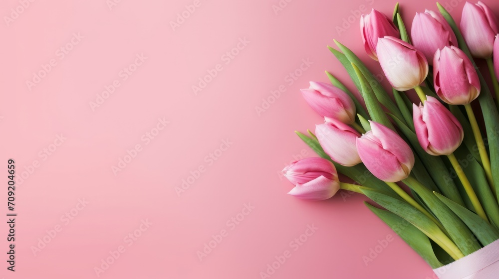 beautiful pink tulips on pink background. Neural network AI generated art